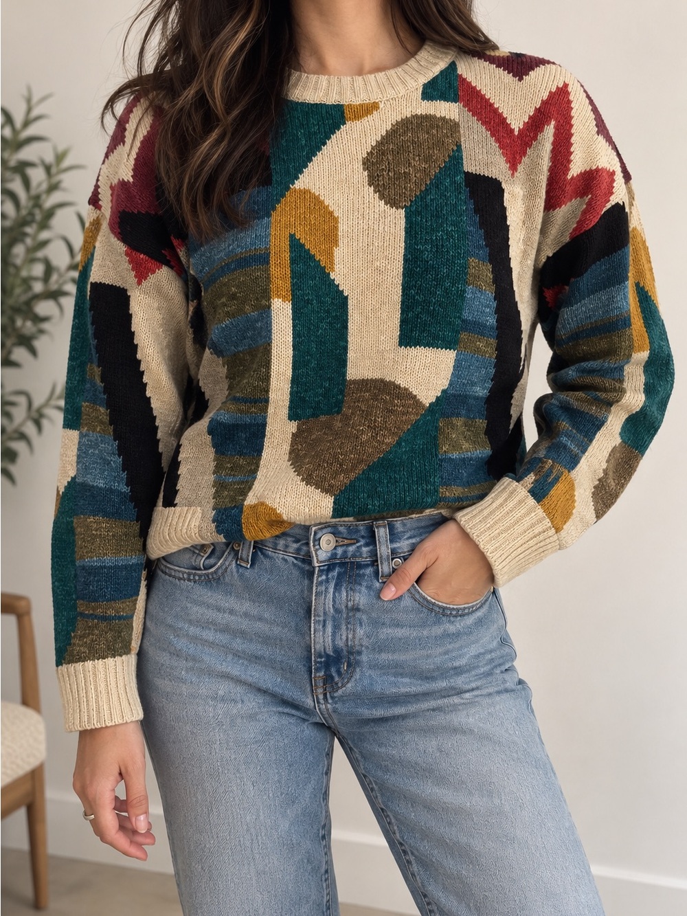 Vintage Boston Traders Women’s Abstract Geometric Sweater M
